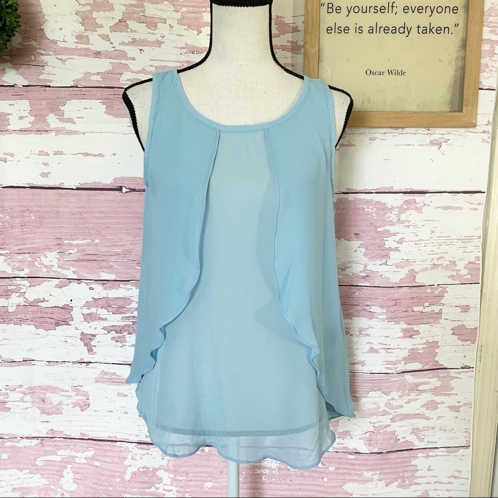 Sadie & Sage Blue Sleeveless Chiffon Blouse Tank size Small Casual Sleeveless